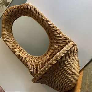 Vintage 1970’s Beige Wicker Rattan Wall Mirror